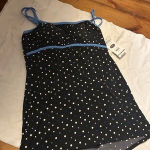 Catalina Black Dress with White and Blue Dots